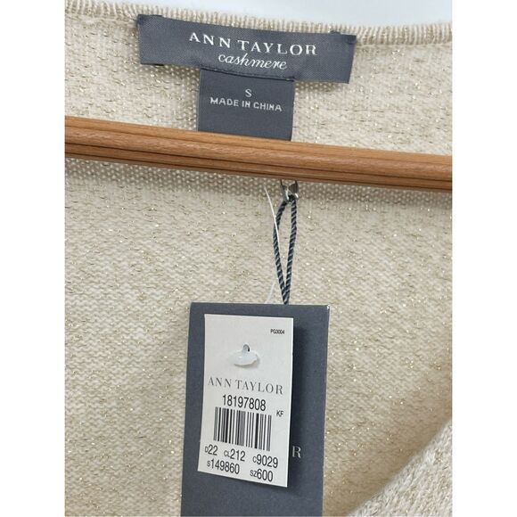 Ann Taylor Sweater Cashmere Women Small Off White Cream Gold Metallic V Neck New - Picture 12 of 13